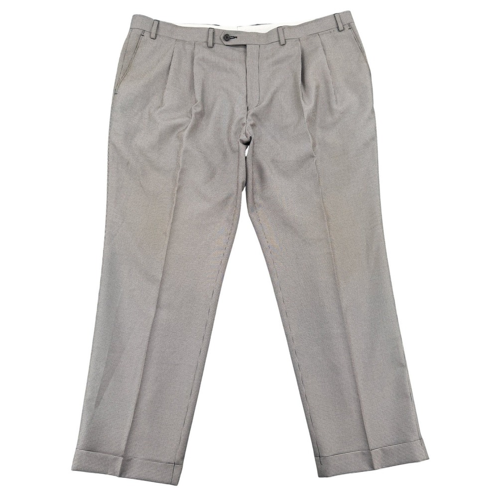Ralph Lauren Pleated Houndstooth Dress Pants Brown Cuffed Washable Mens 42x30